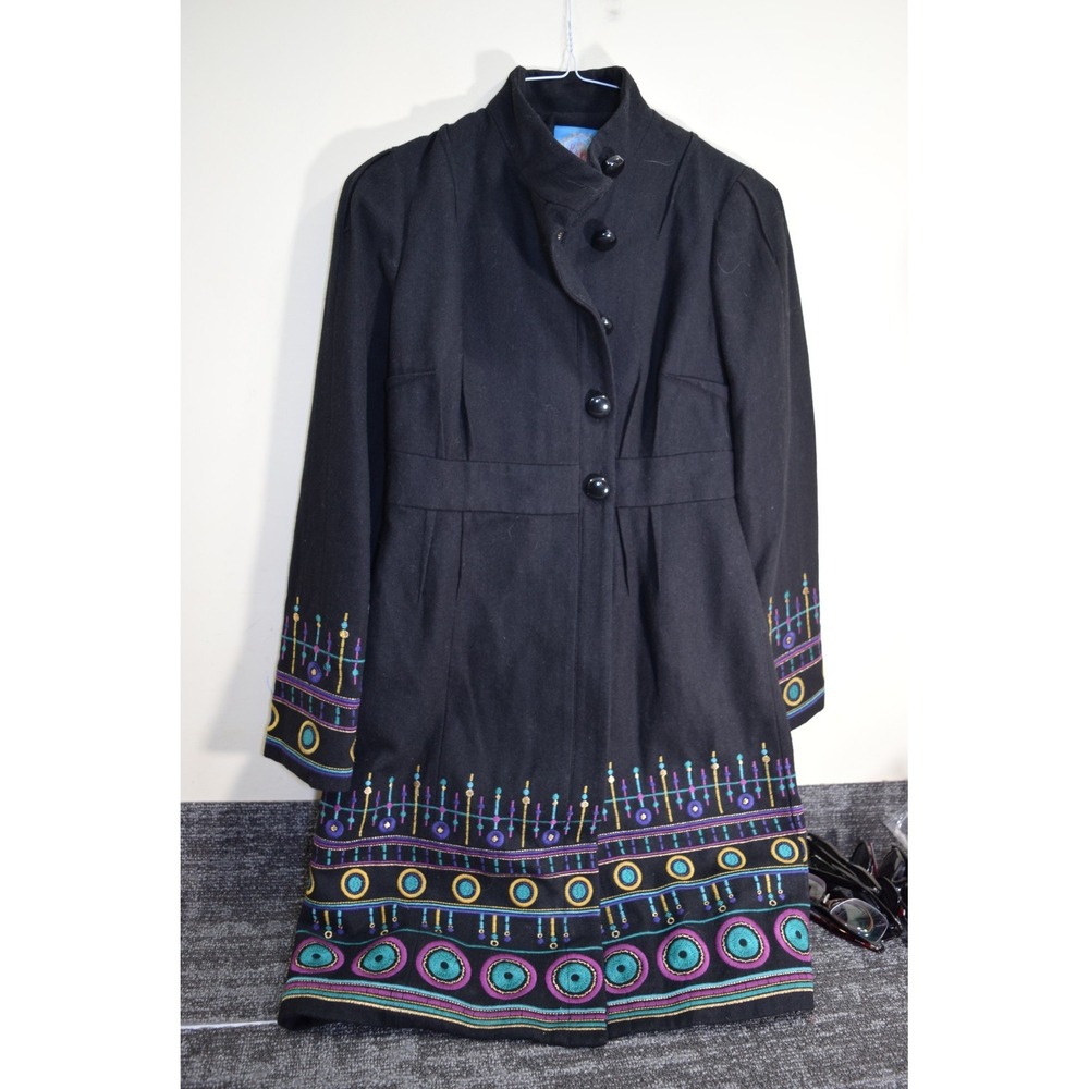 Anthropologie Plenty Tracy Reese SPINDLES Wool Dress Coat WOMENS 6 Steam Punk